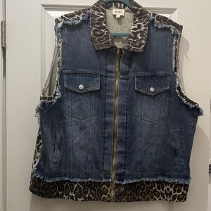 BiBi Blue Denim Vest with Leopard Print